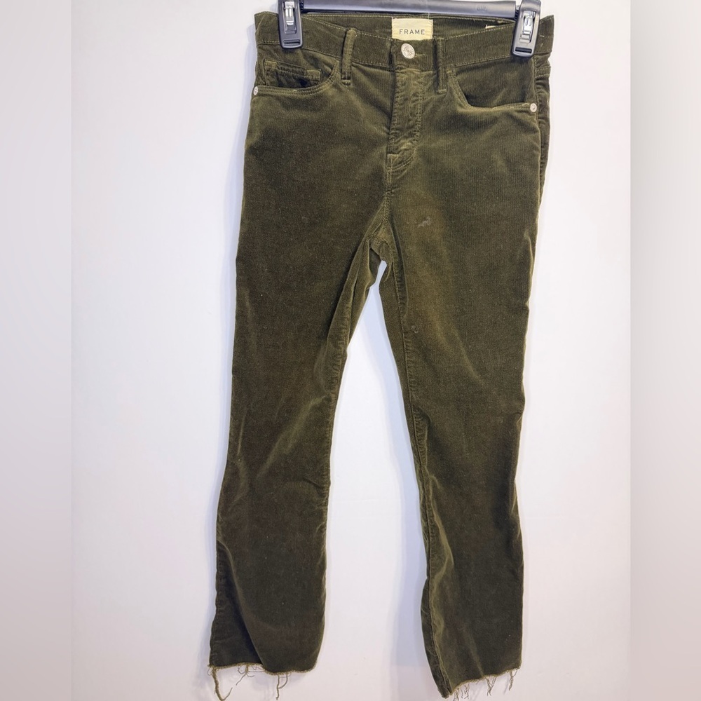Frame Le Crop Mini Boot Olive Green Corduroy Pants Size 25 - Picture 4 of 9